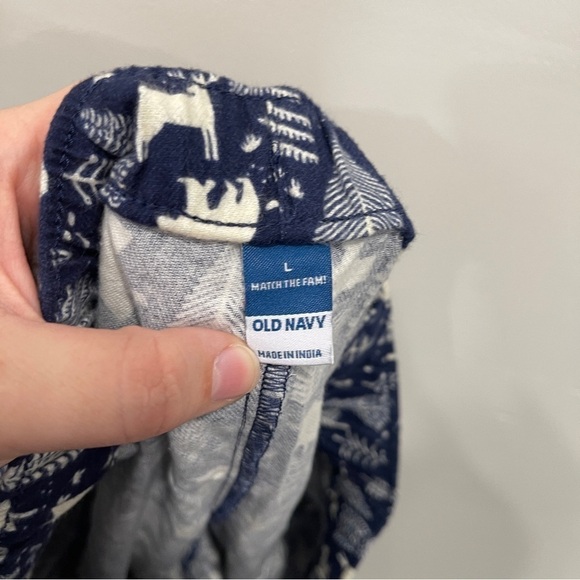 Old Navy Flannel Jogger Pajamas Blue Trees Bear Deer Size Large - Picture 7 of 9